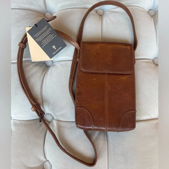 Frye Brown Leather Crossbody Bag, BNWT Phone Window - Picture 1 of 4